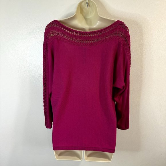 Lauren Ralph Lauren Silk Blend Sweater Size Large L Crochet Knit Pink 3/4 Sleeve - Picture 6 of 10